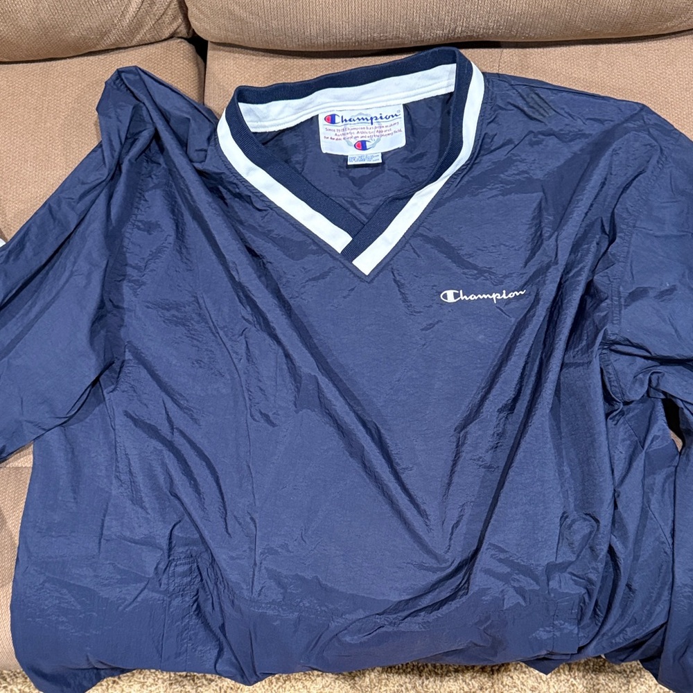 Champion Blue V-Neck Windbreaker Vintage